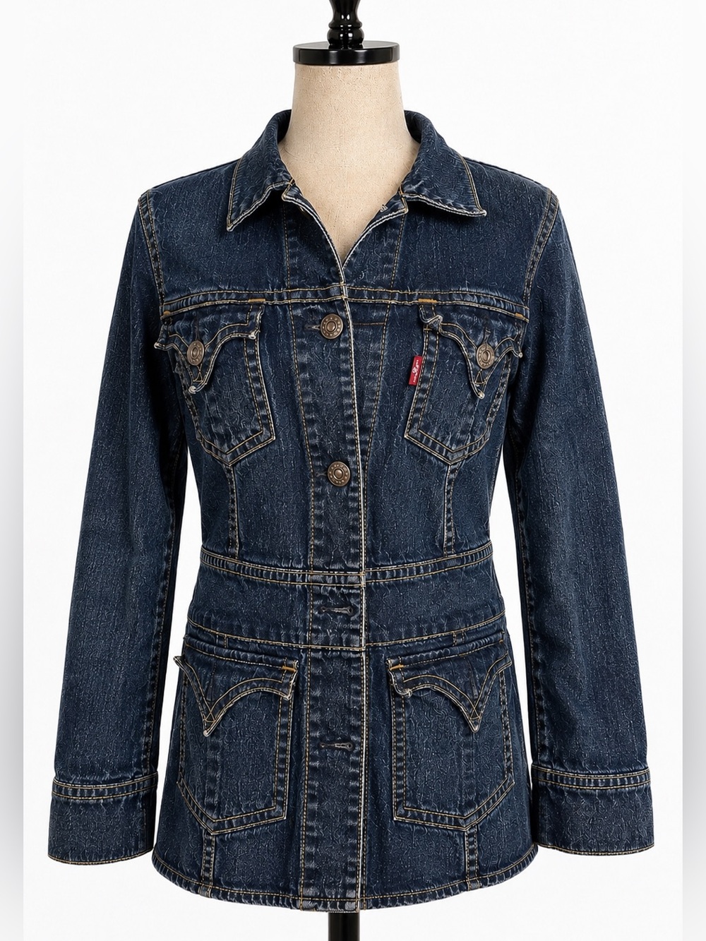 Levi's Type 1 medium wash longer, fitted jean denim jacket-retro- M- fits like S